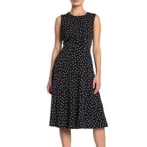 London Time Womens Polka Dots Midi Fit & Flare Dress Size 6 Black Sleeveless Y2K